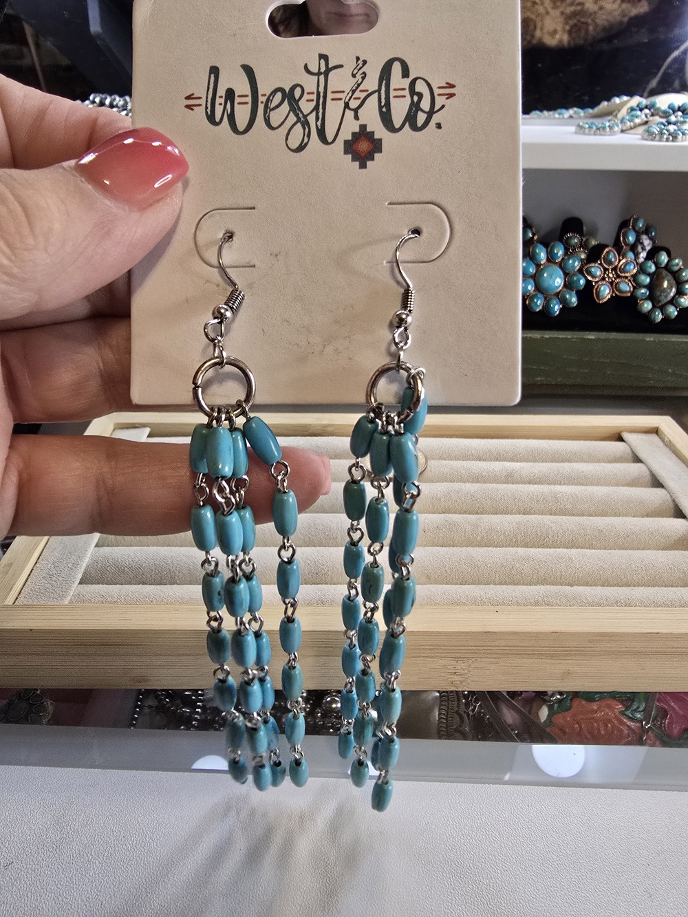 Faux Turquoise Bead Multi-Strand Dangle Earrings